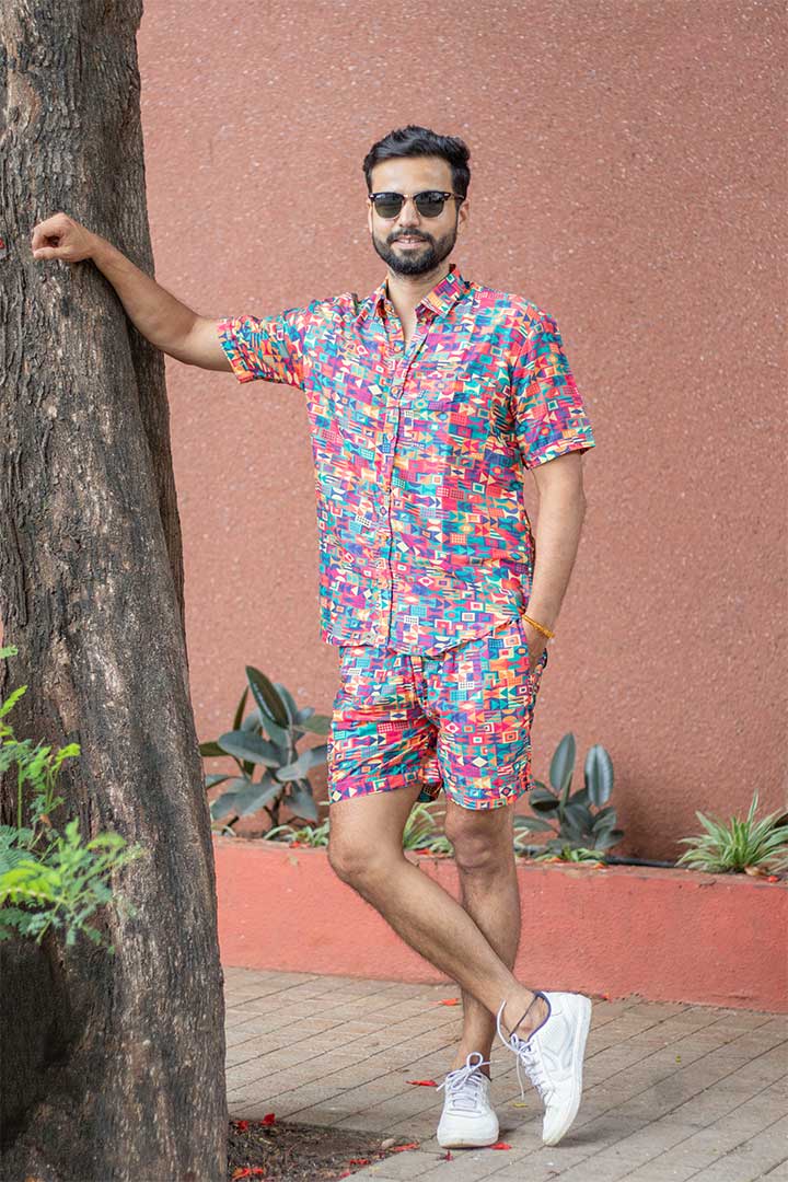 Multi Color Geometric Men's Cord Set