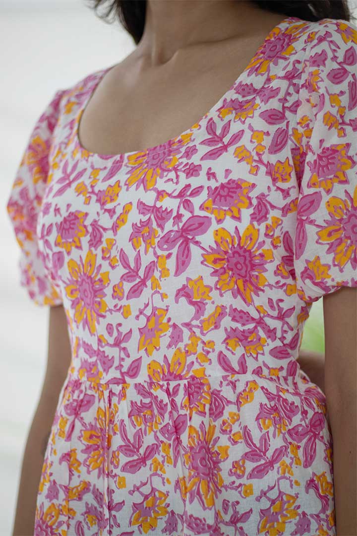 Pink Floral Gather Cotton top