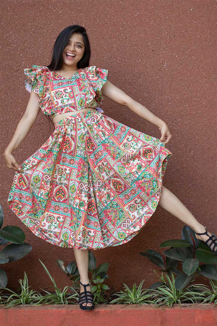 Beige Floral Cord Set For Women - Rose Cotton Vacation Wear