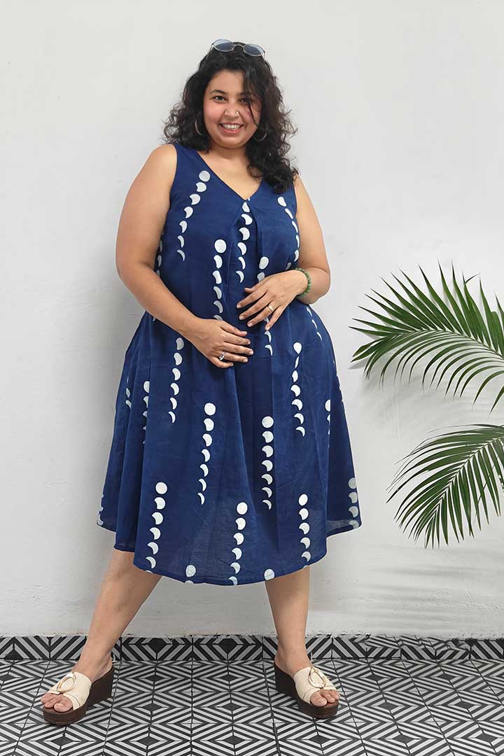 Blue Moon Block Printed Cotton Dress
