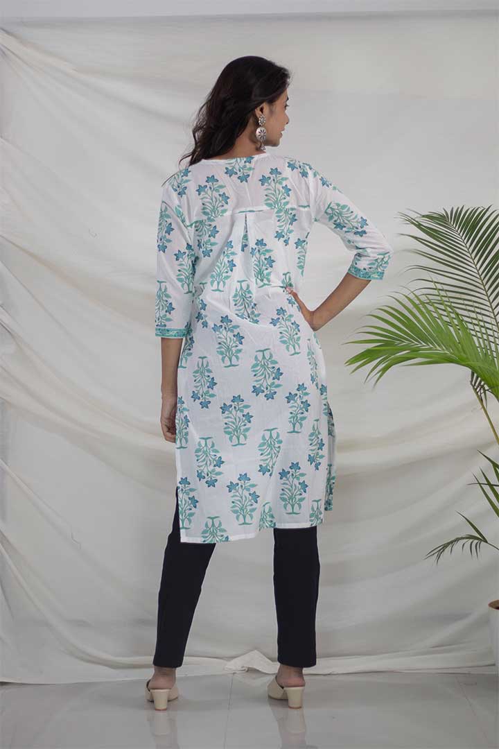 White Printed Cotton Kurti