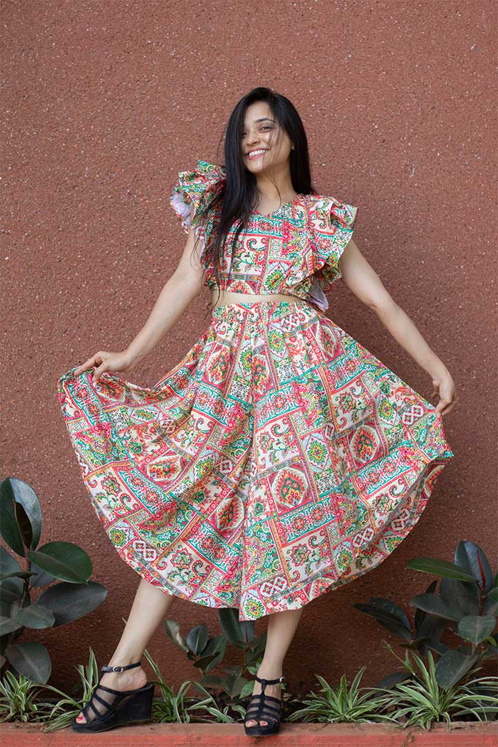Beige Floral Cord Set For Women - Rose Cotton Vacation Wear