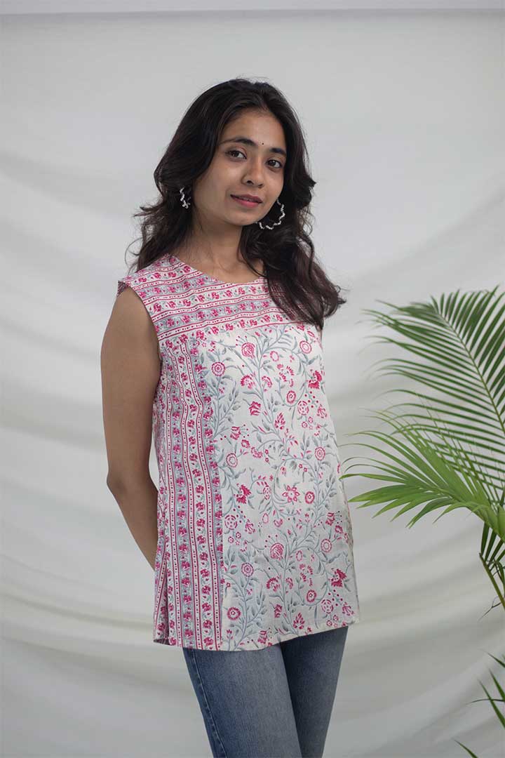 White Floral Cotton Top