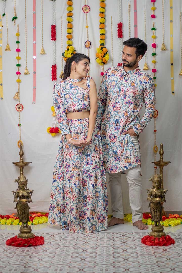 Floral One Shoulder Cord Set