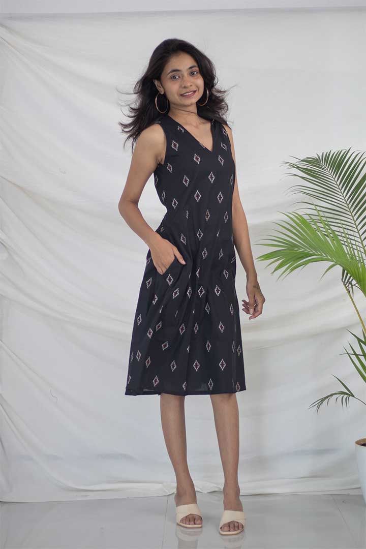 Black V Neck Cotton Dress