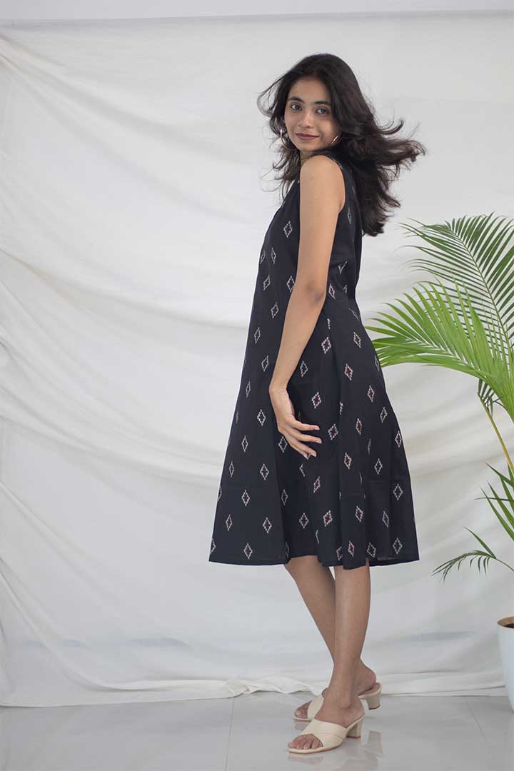 Black V Neck Cotton Dress