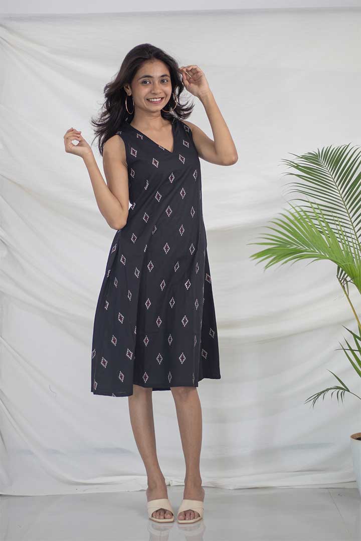 Black V Neck Cotton Dress