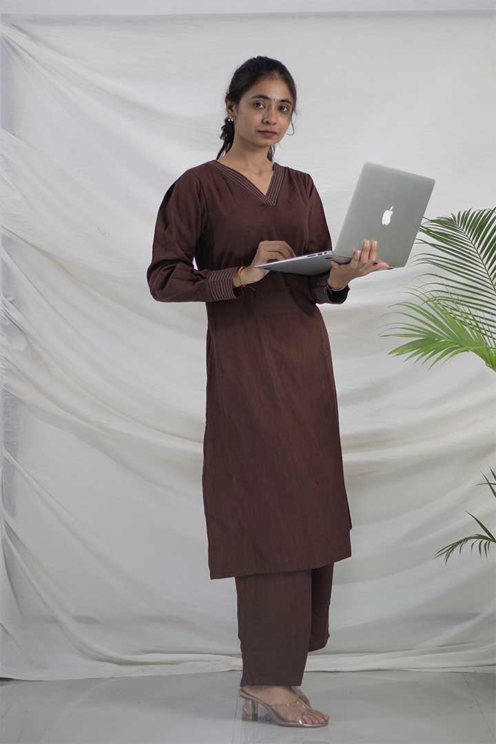 Brown Cotton Office Cord Set