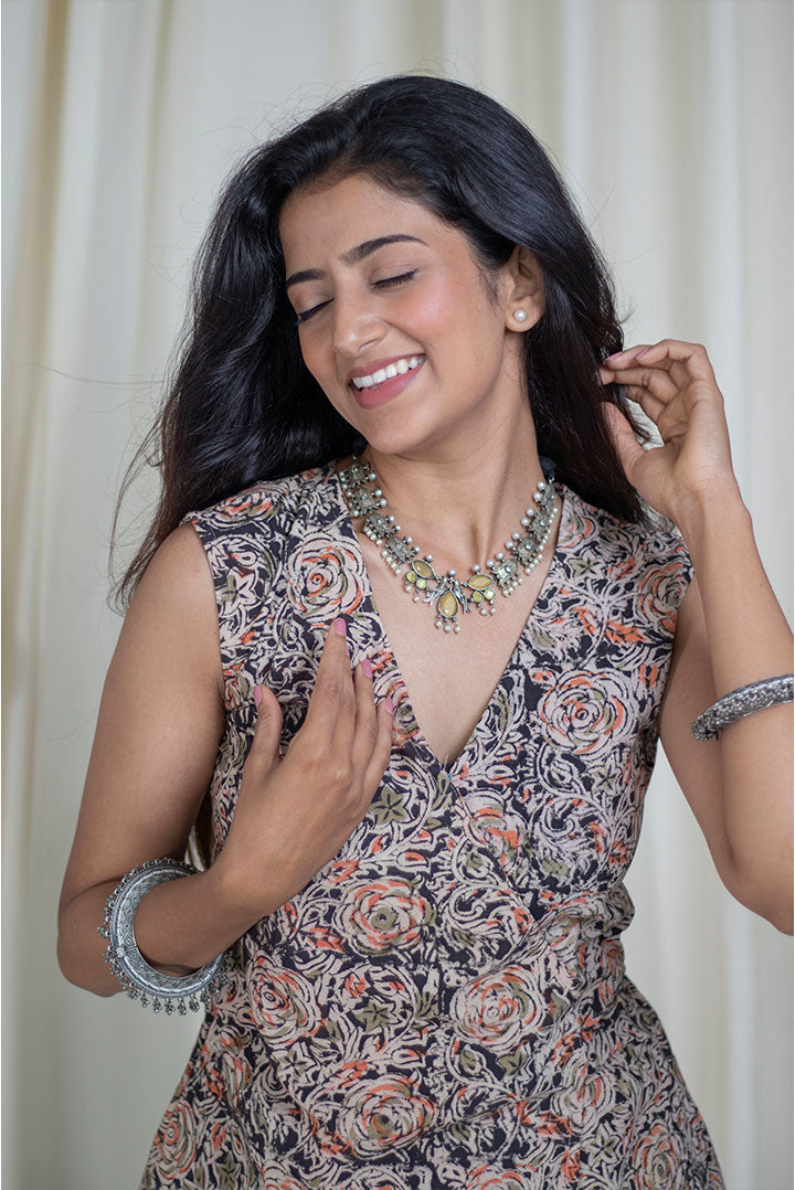 Kalamkari Hand Printed Skirt Top Cotton Cord Set