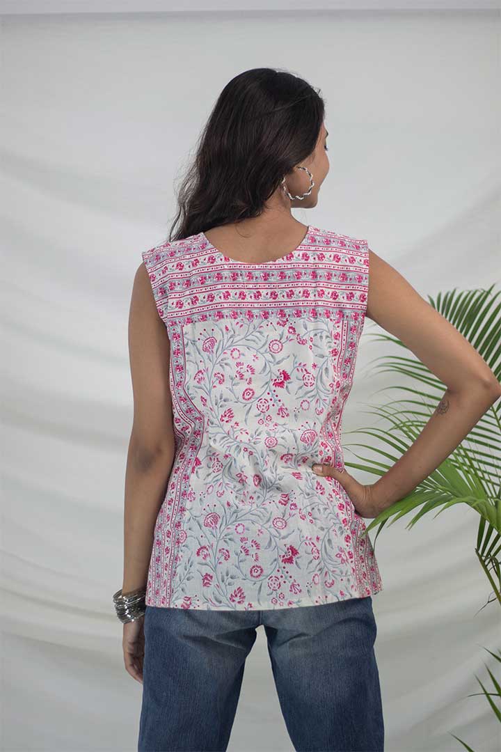 White Floral Cotton Top