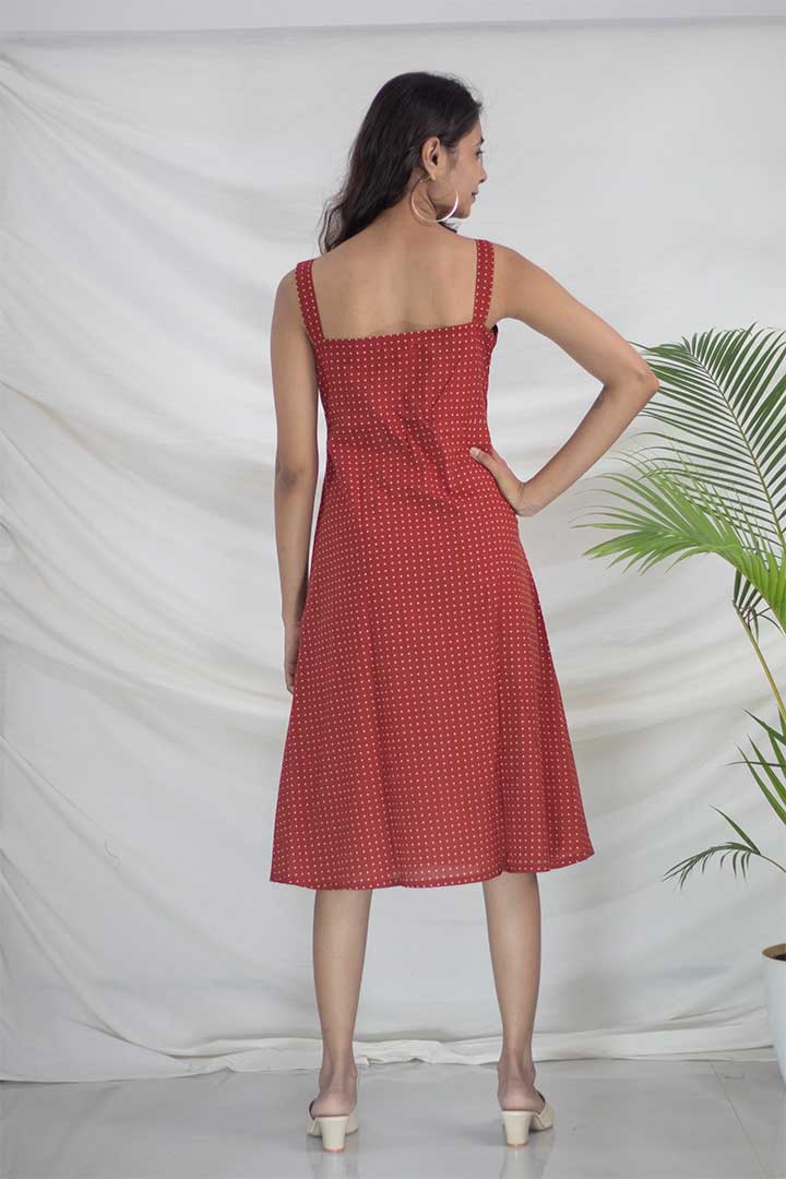Maroon Polka Dot Strap Cotton Dress