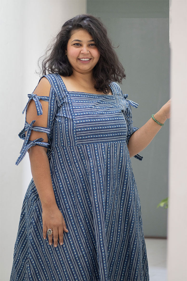 Plus Indigo Sleeves Tie Dress