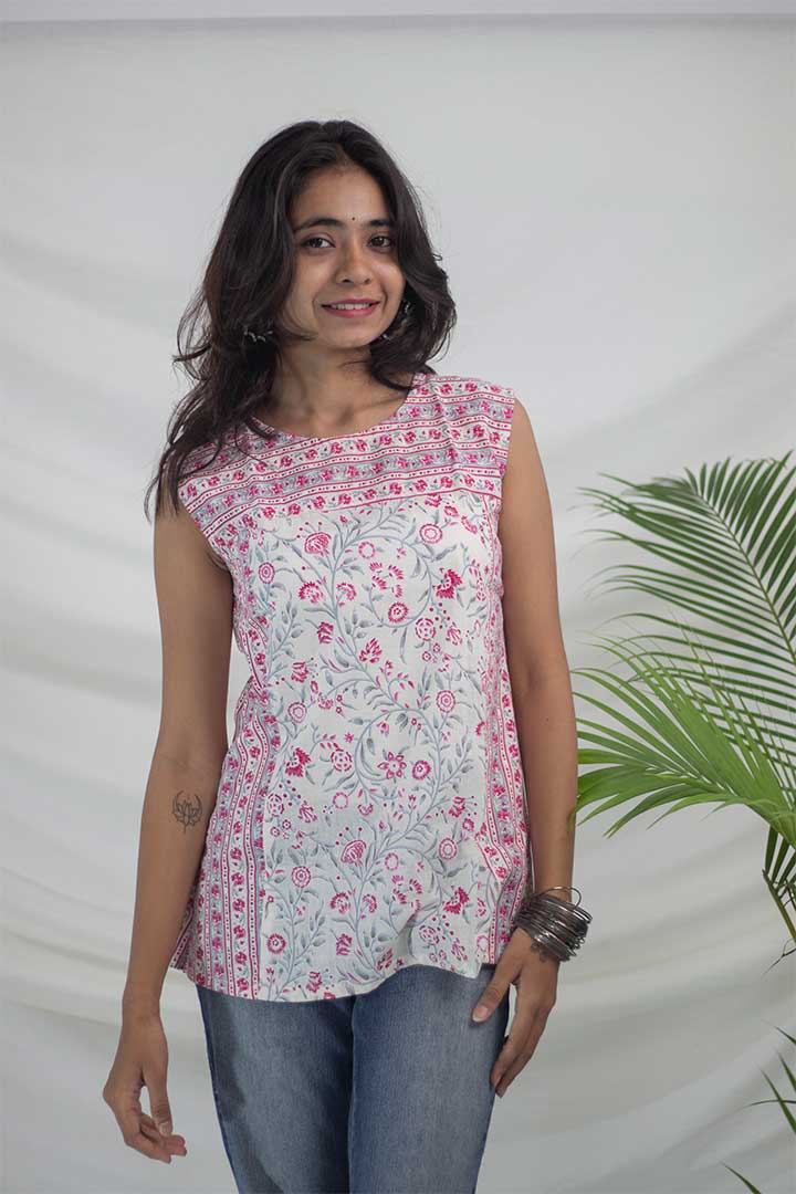 White Floral Cotton Top