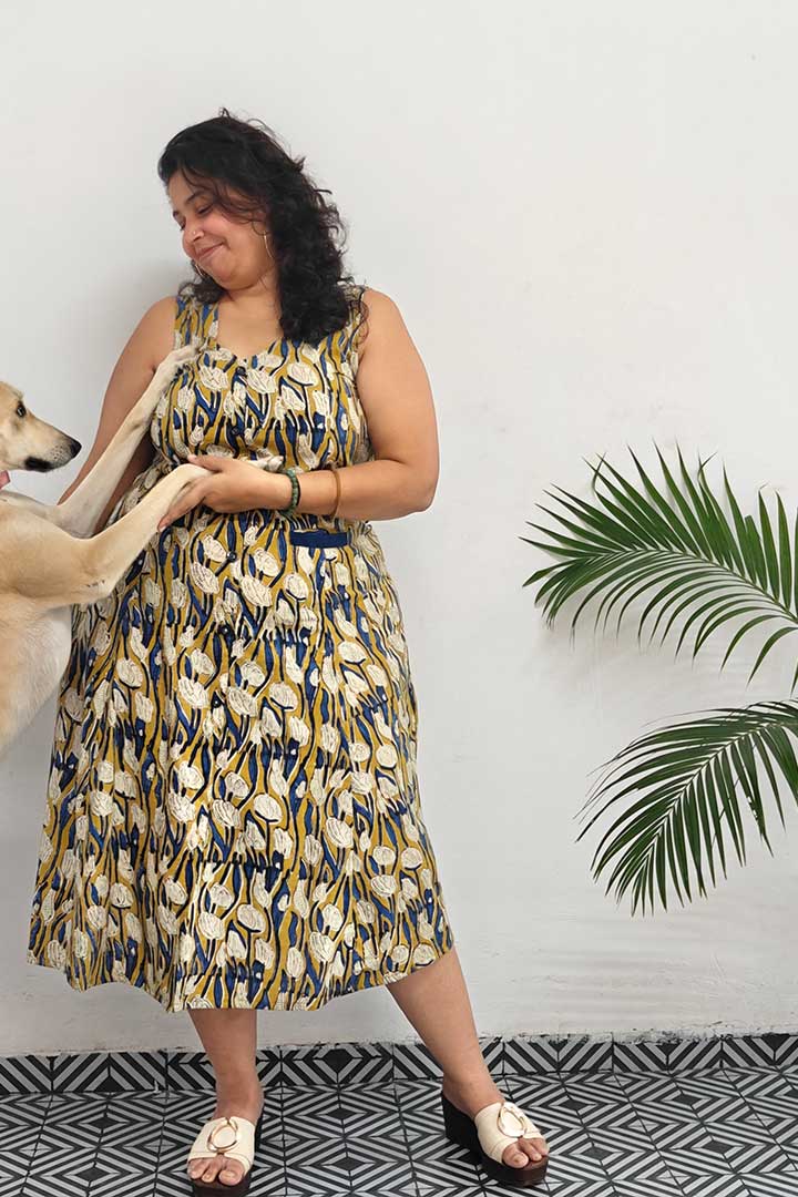 Block Printed Front Pocket Dress