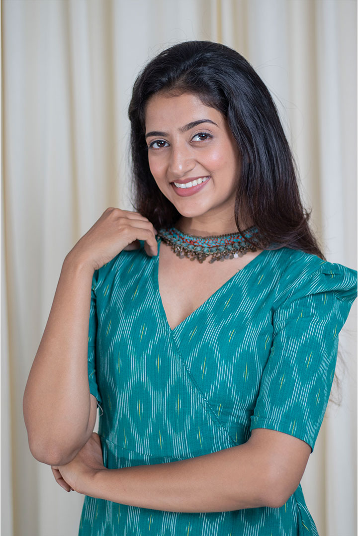 Ikhat Green Achkan Style Cotton Pocket Dress
