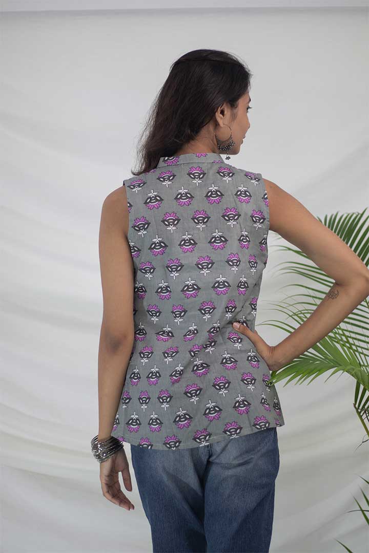 Grey V-Neck Cotton Top
