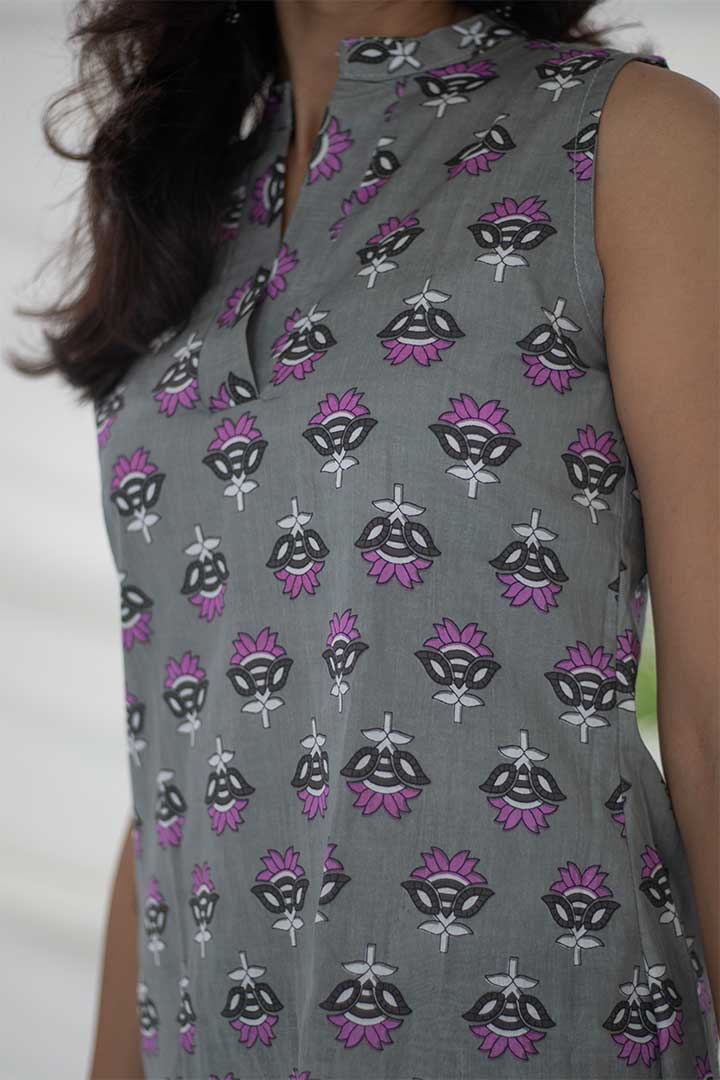 Grey V-Neck Cotton Top