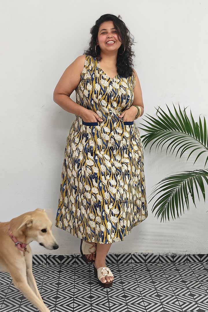 Block Printed Front Pocket Dress