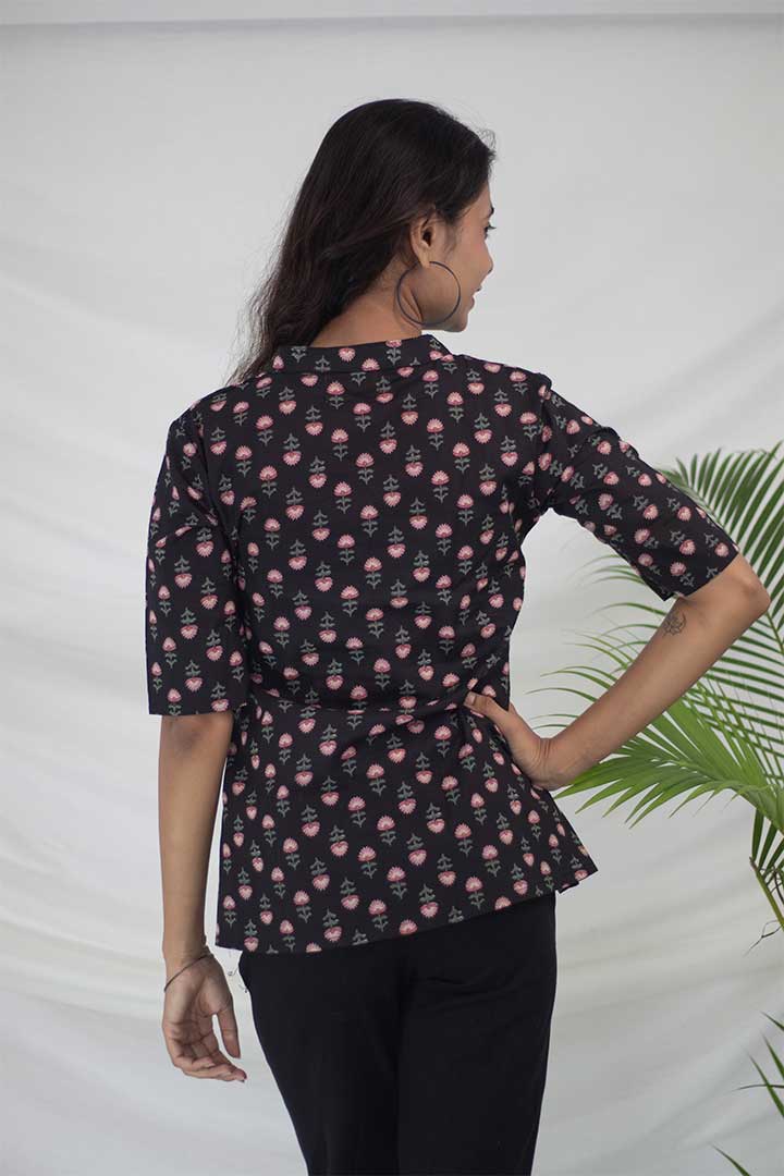 Black Floral Cotton Top