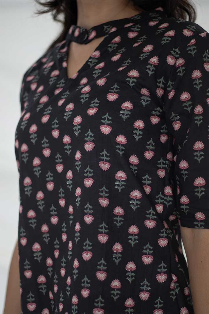 Black Floral Cotton Top