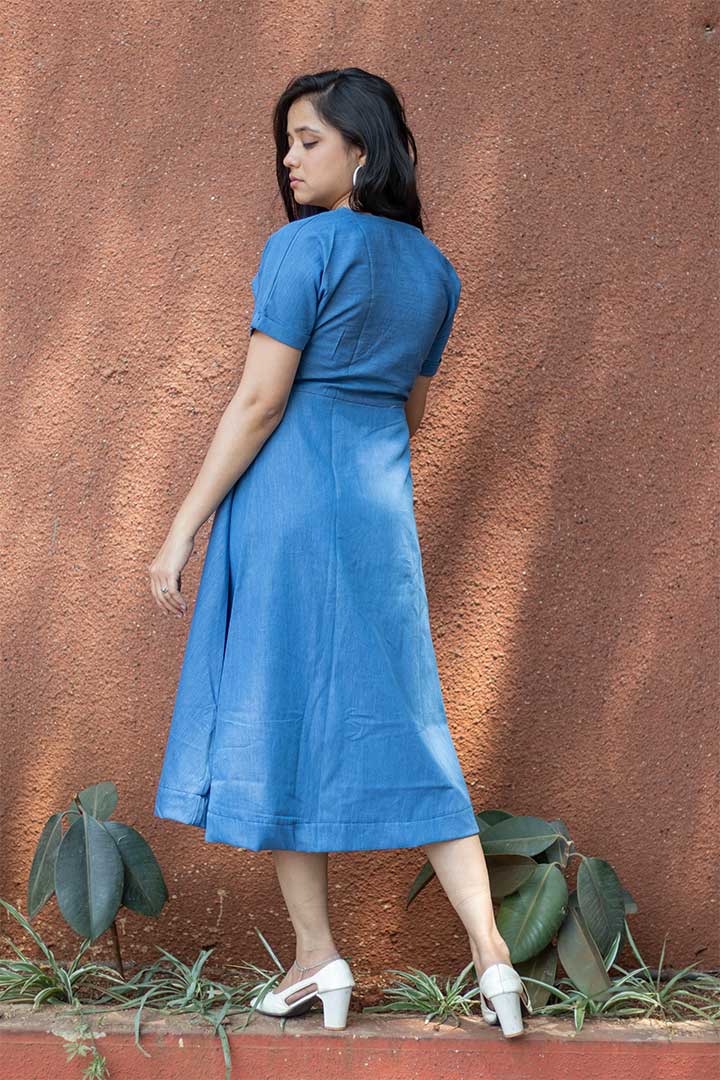 Denim Blue V-neck Dress
