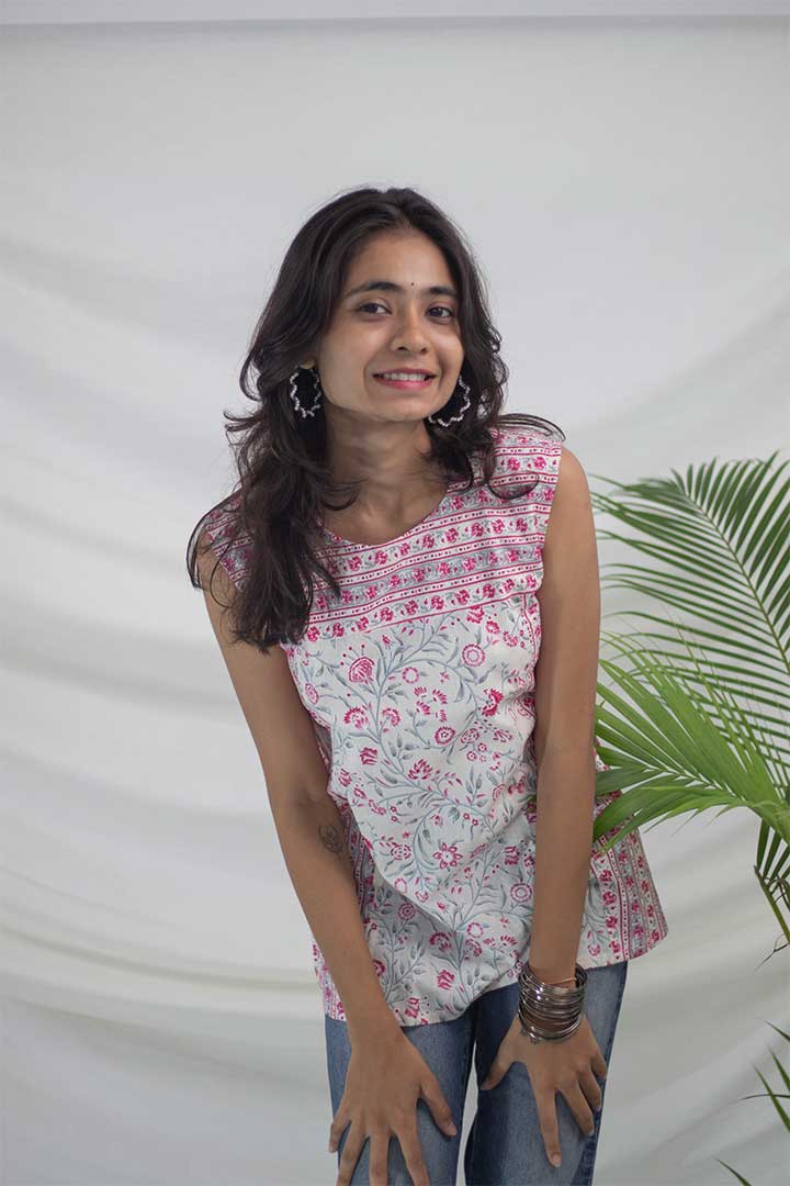 White Floral Cotton Top
