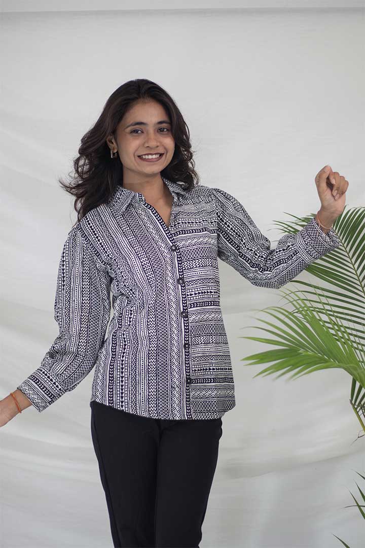 Shirt Style Printed Top