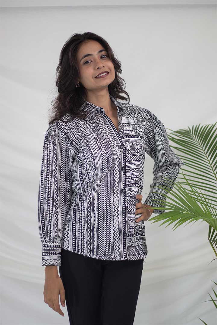 Shirt Style Printed Top