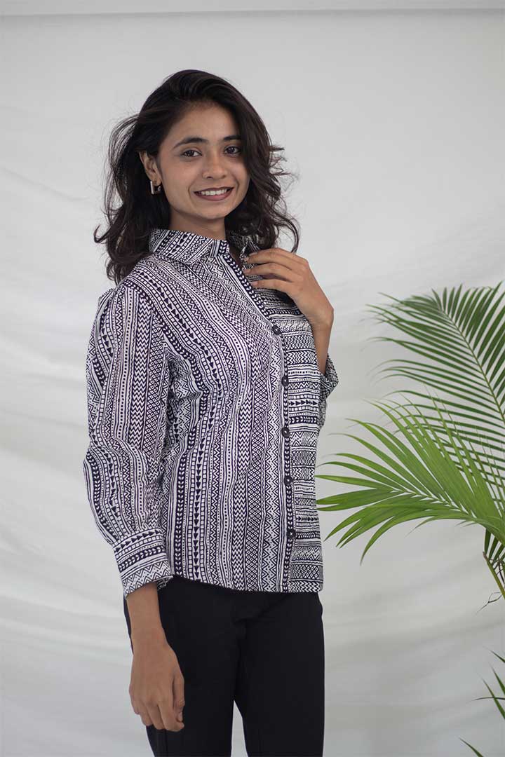 Shirt Style Printed Top
