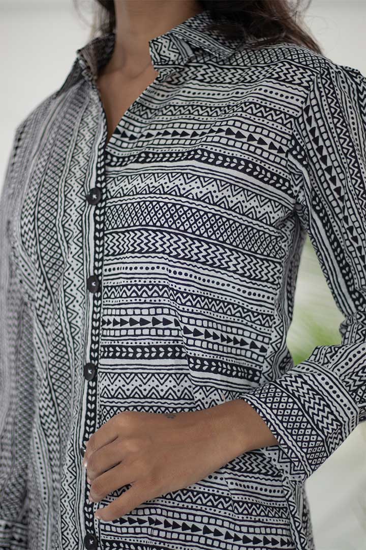 Shirt Style Printed Top