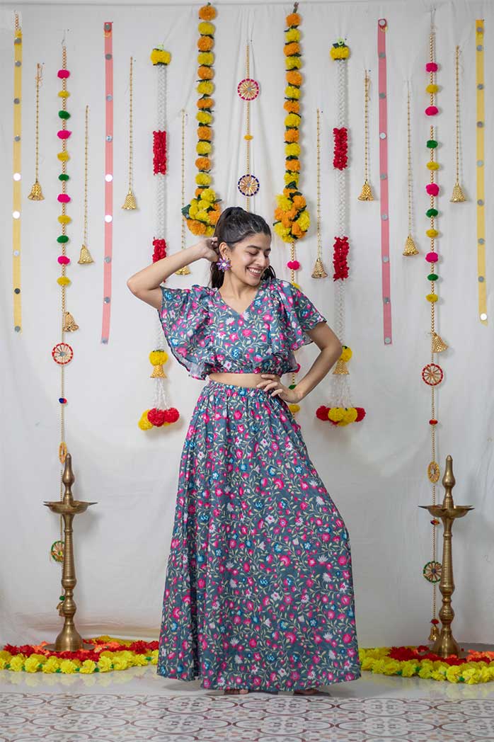 Grey Floral Cord Set