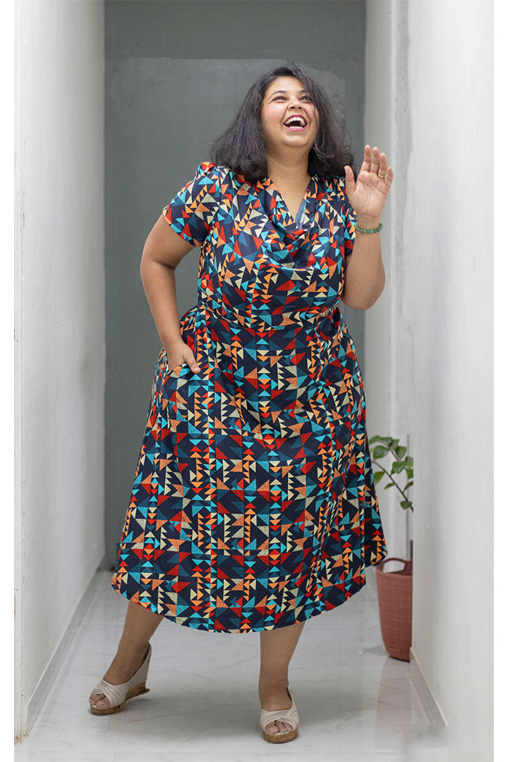 Plus Abstract Cowl Neck Dress