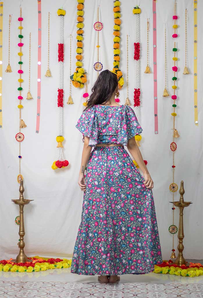 Grey Floral Cord Set