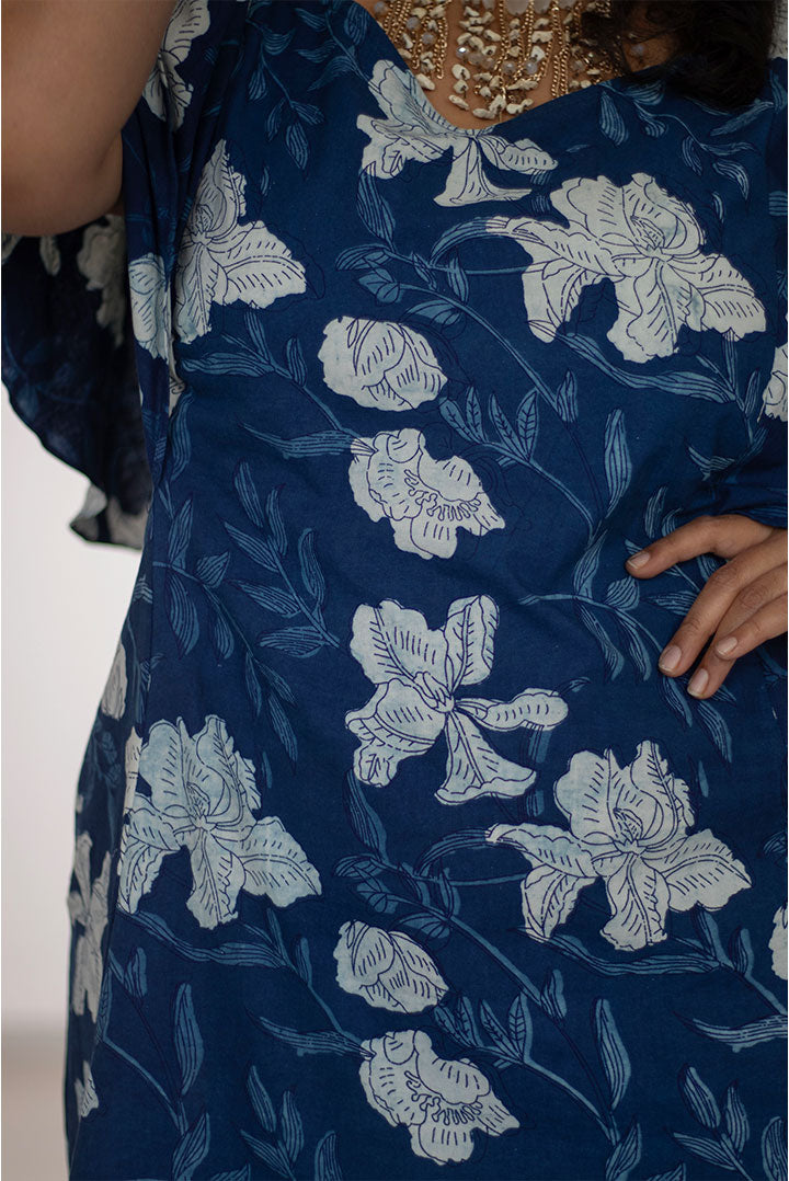 Plus Indigo Floral Butterfly Cotton Dress