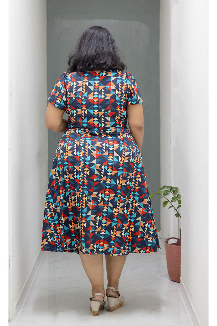 Plus Abstract Cowl Neck Dress
