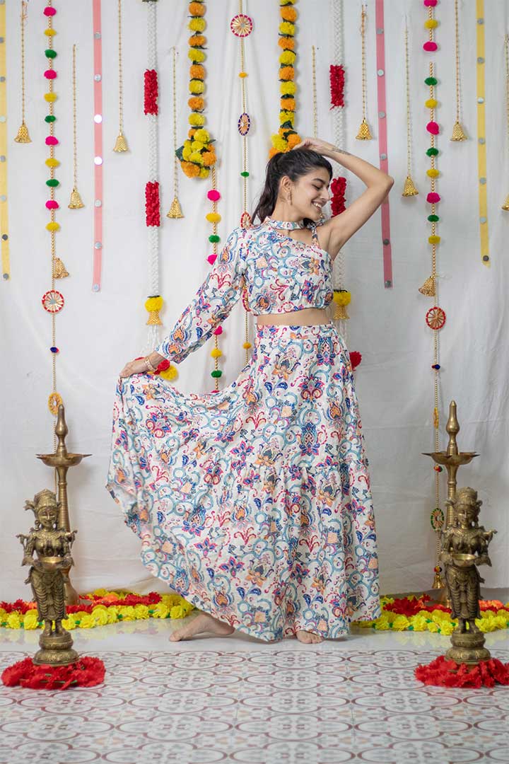 Floral One Shoulder Cord Set