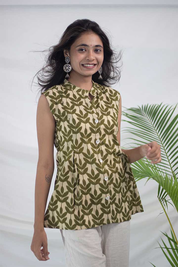 Chinese Collar Show Button Placket Top