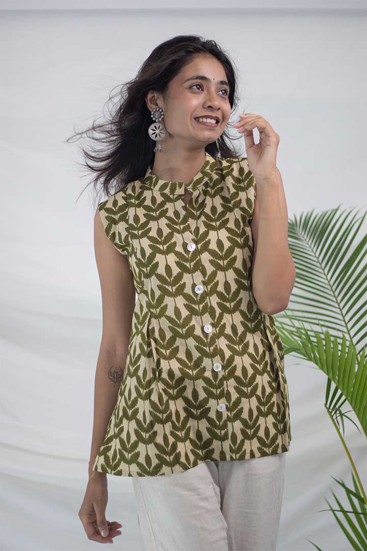 Chinese Collar Show Button Placket Top