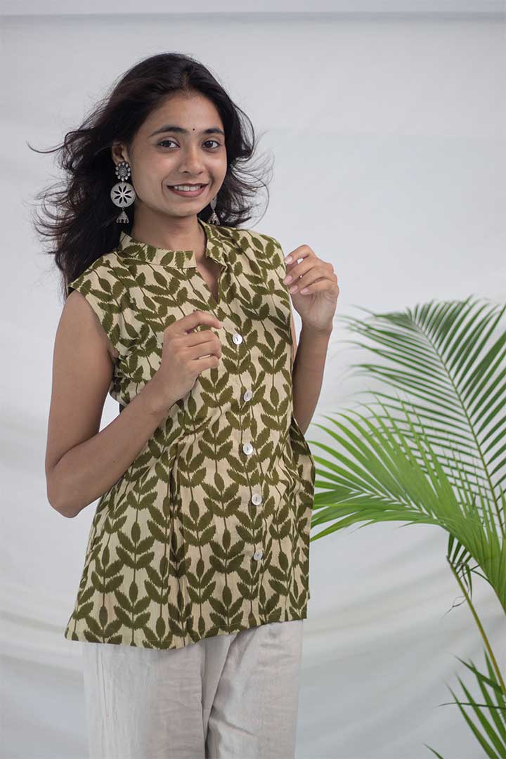 Chinese Collar Show Button Placket Top