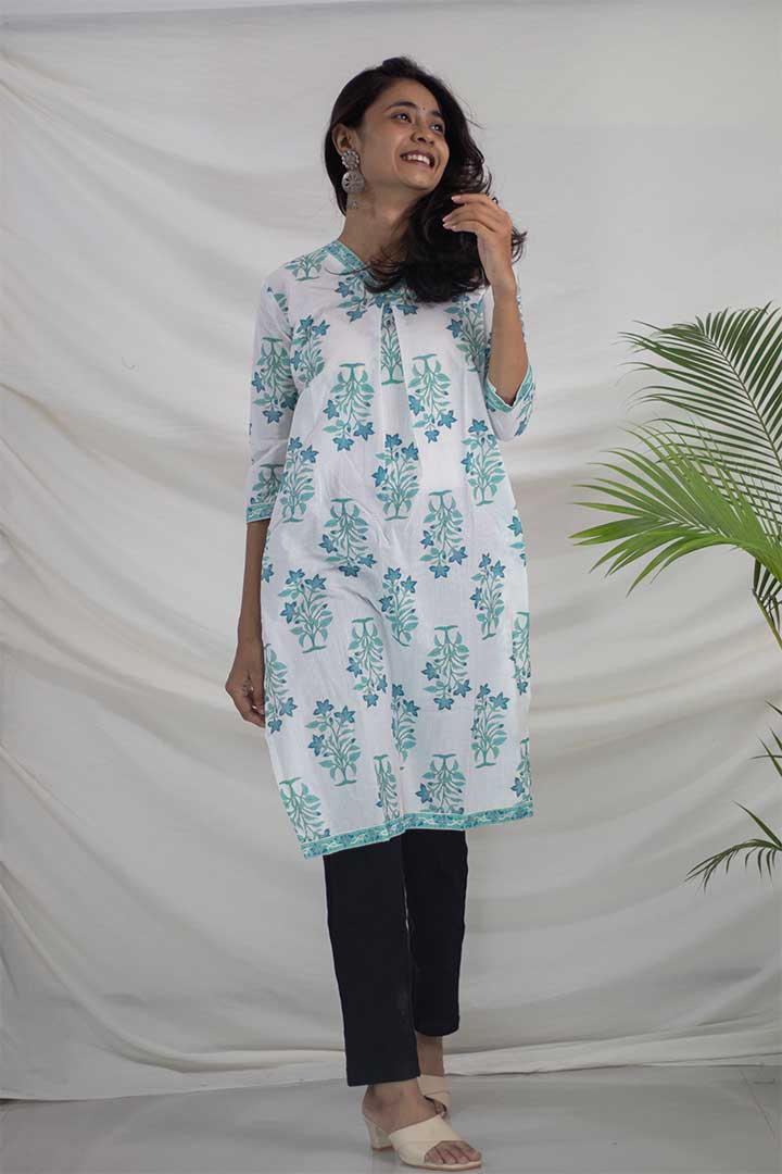 White Printed Cotton Kurti