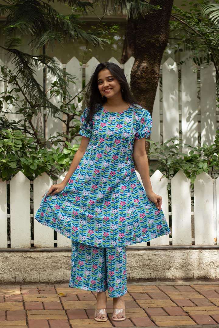 Blue Leafy Cord Set