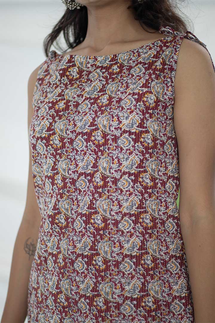 Maroon Printed Boat Neck Top