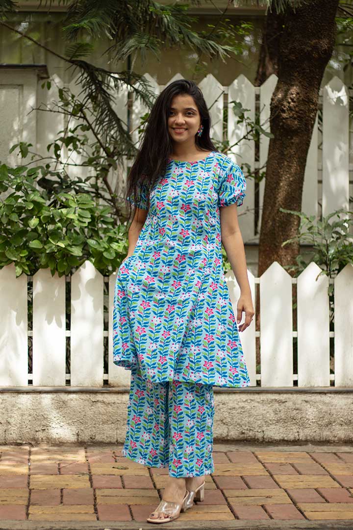 Blue Leafy Cord Set