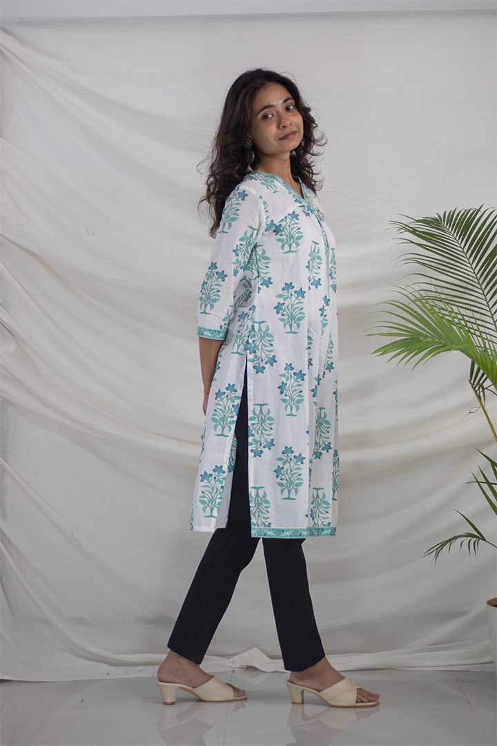 White Printed Cotton Kurti
