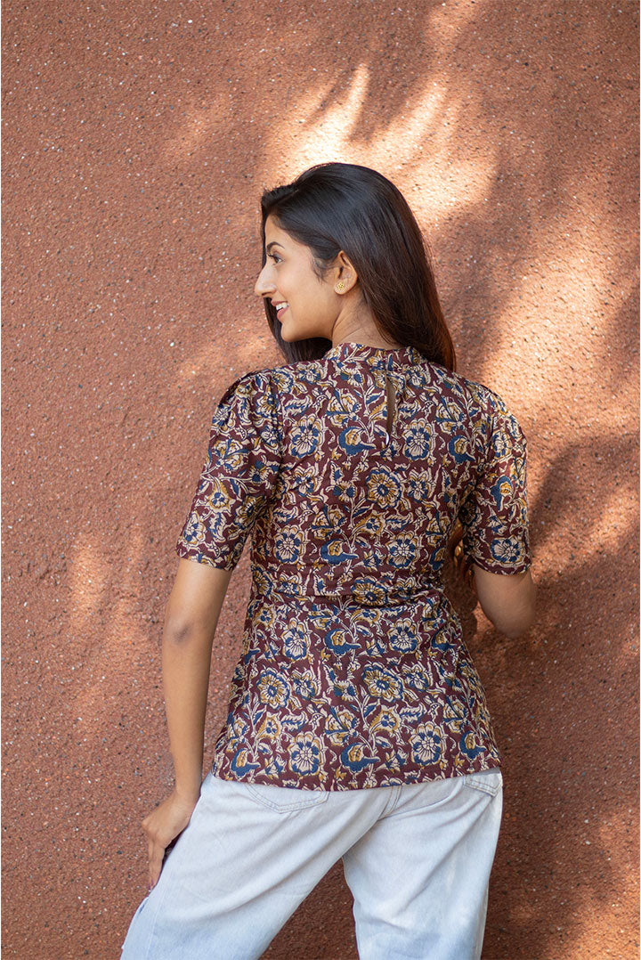 Cotton Top brown kalamkari print