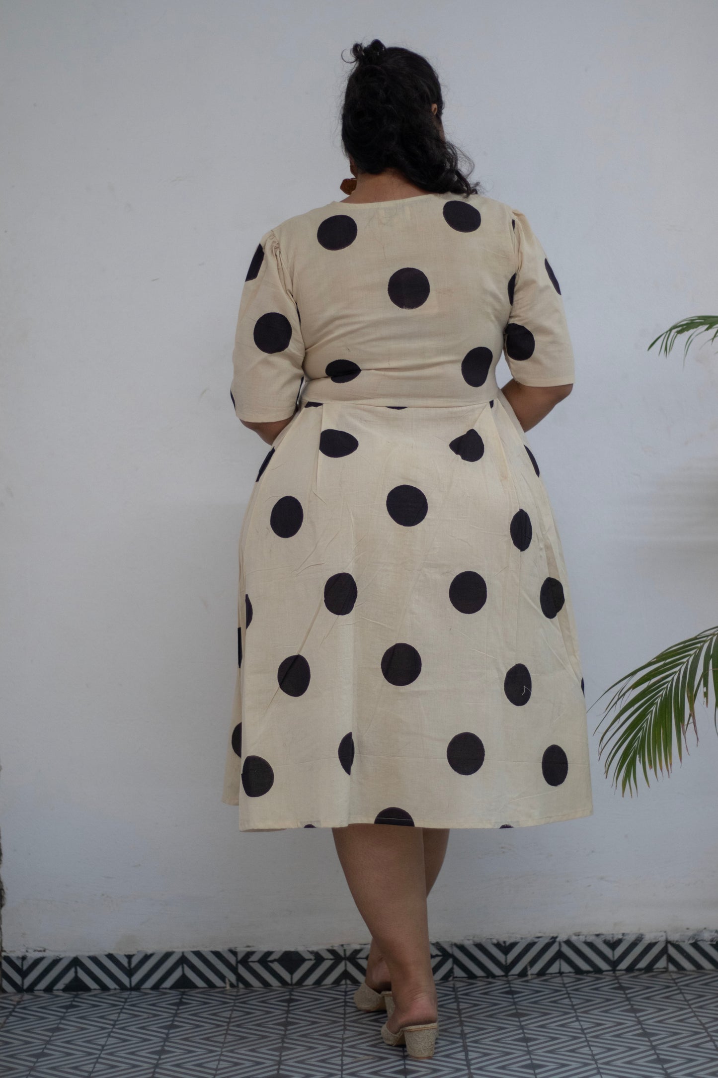 Plus Block Printed Polka Dot Cotton Dress