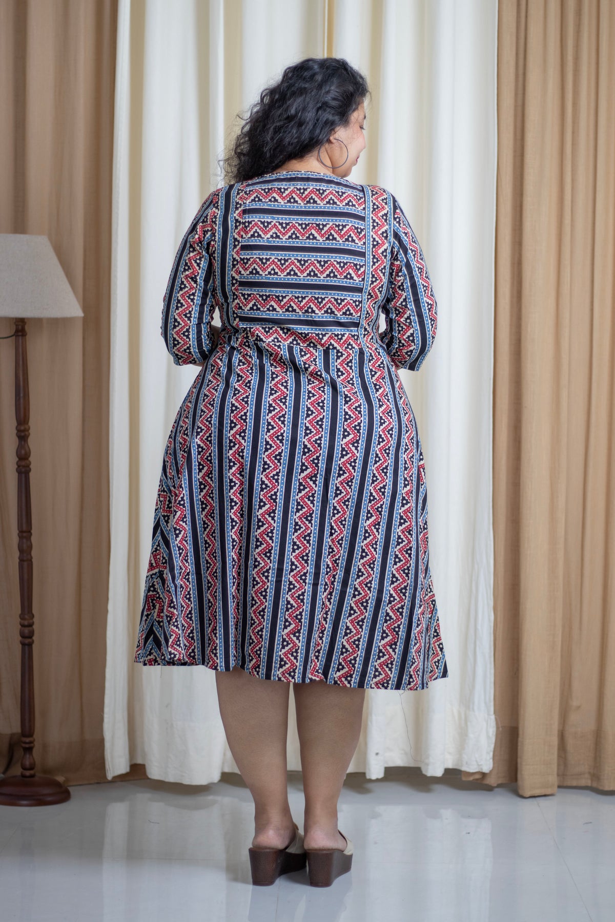 Plus Size Ajrak Print Cotton Dress