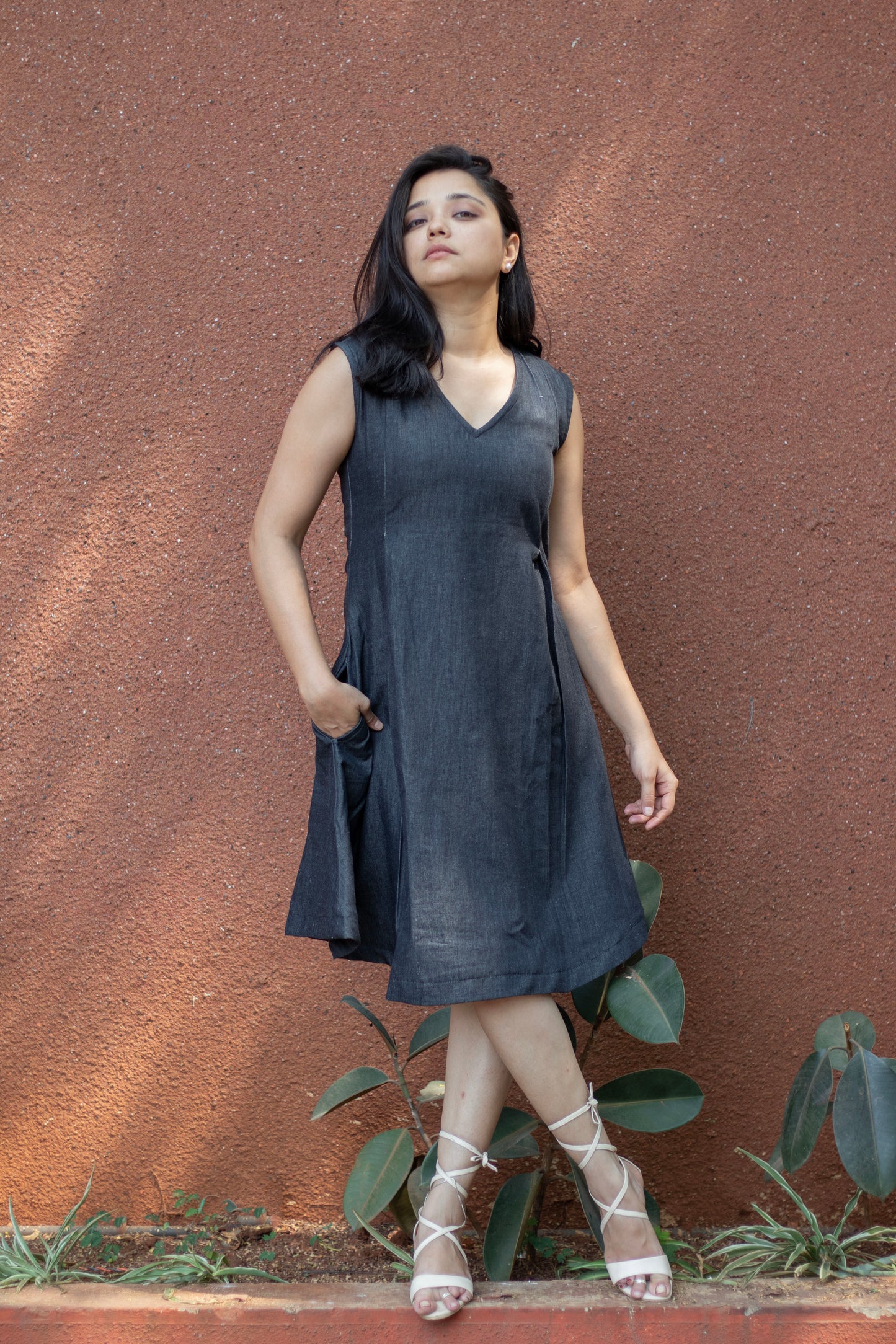 V-neck Denim Dress