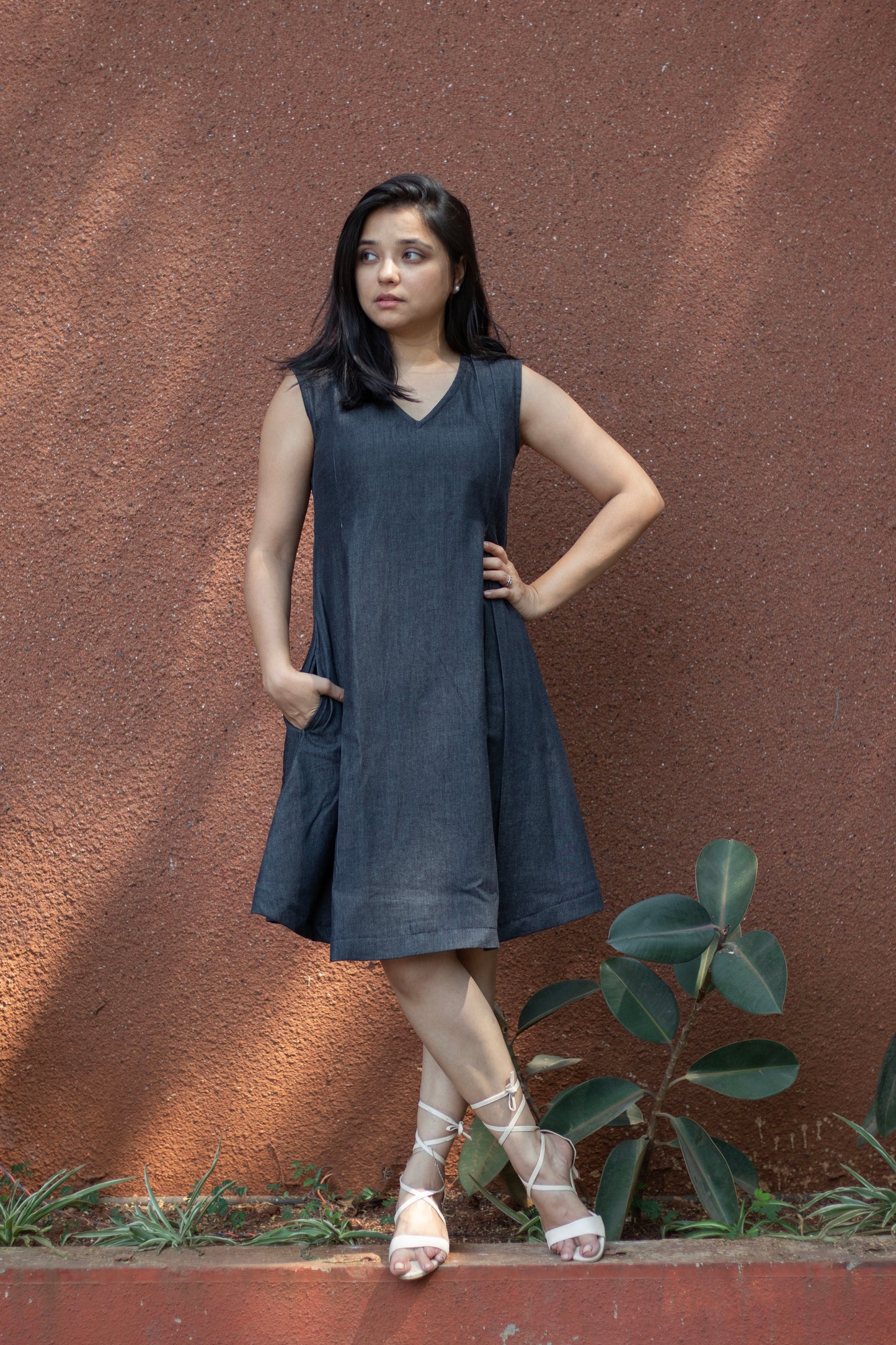 V-neck Denim Dress