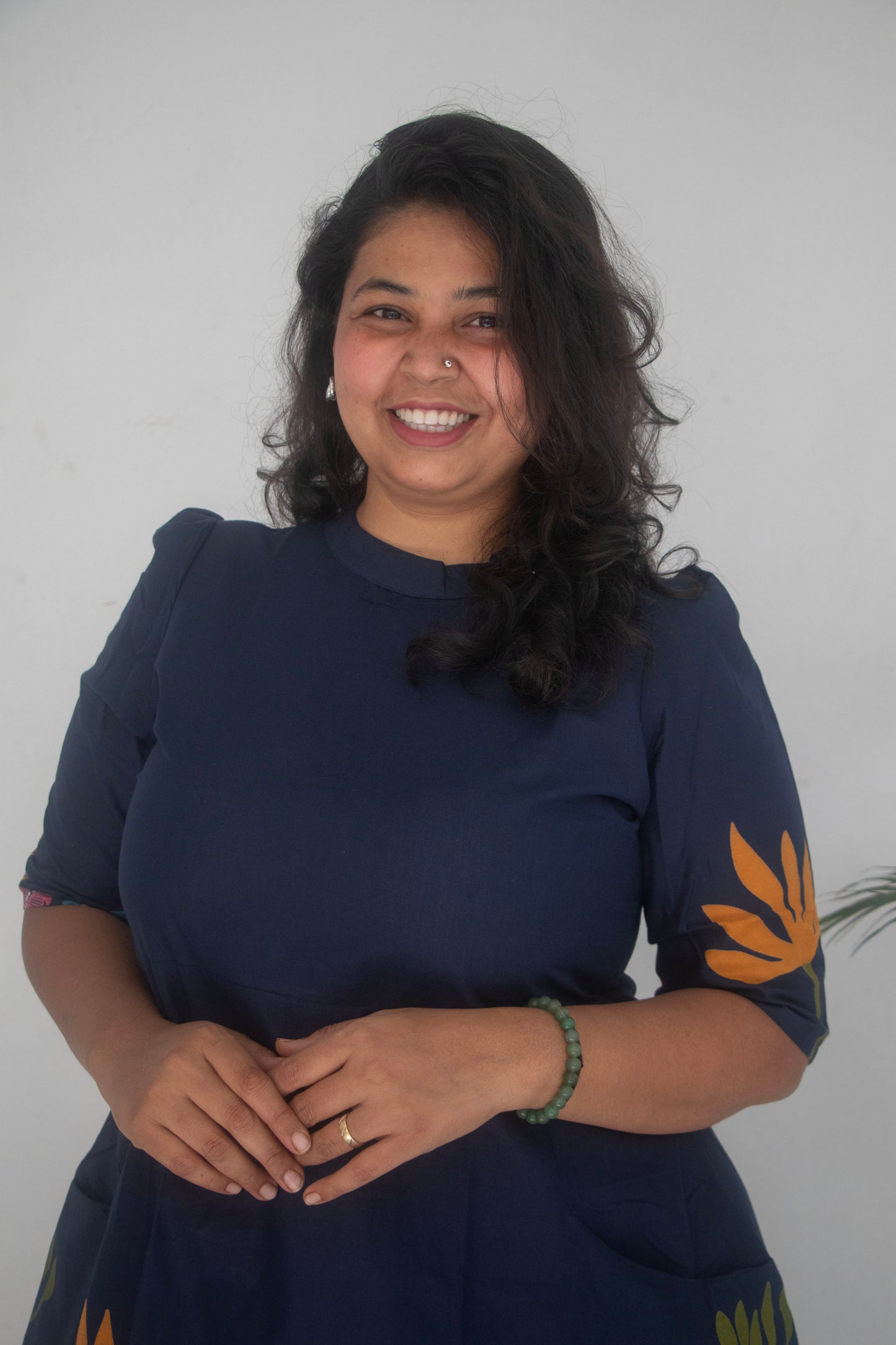 Cotton Blue Printed high Neck Dress